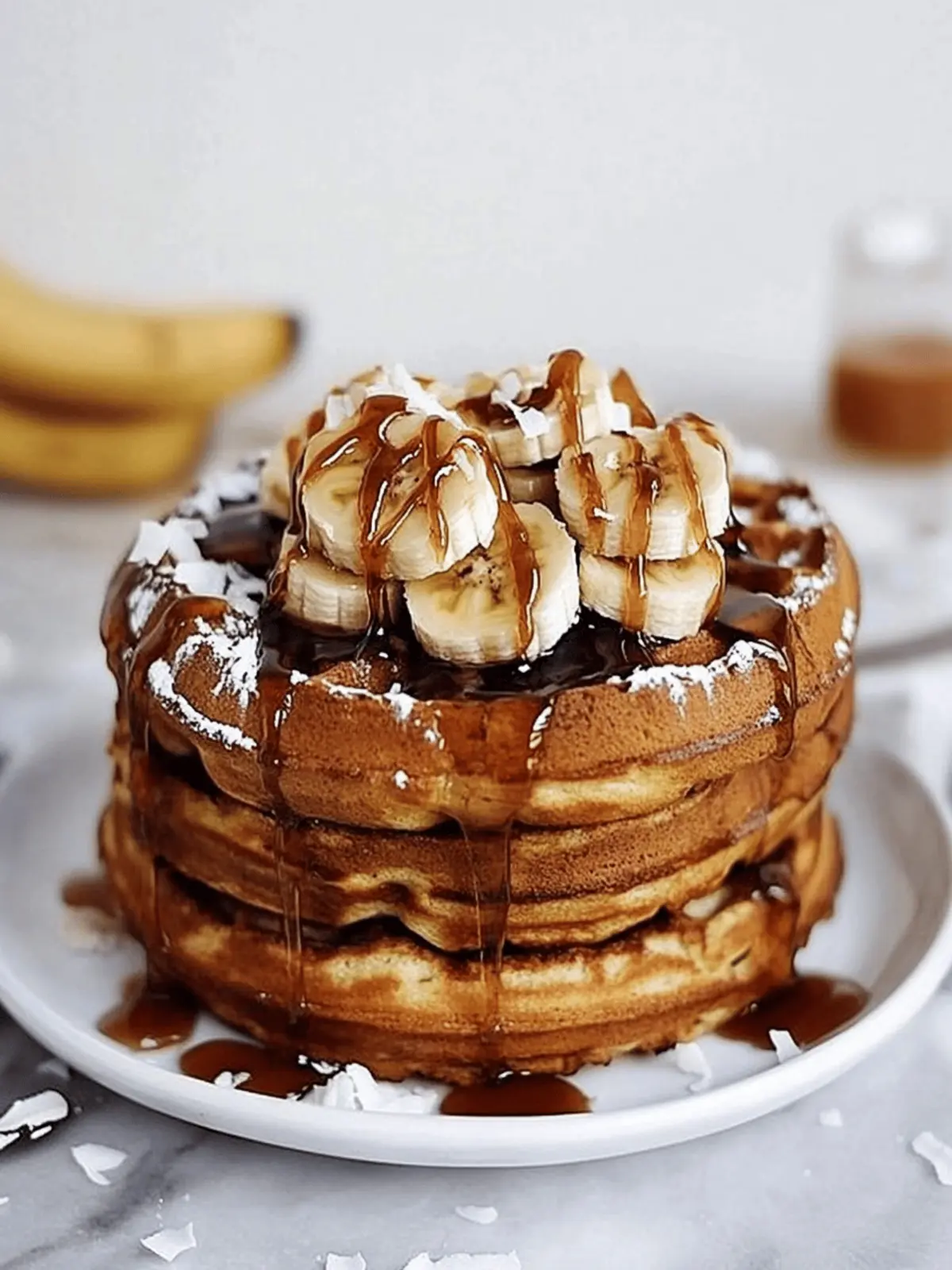 caramelized coconut banana bread waffle french toast