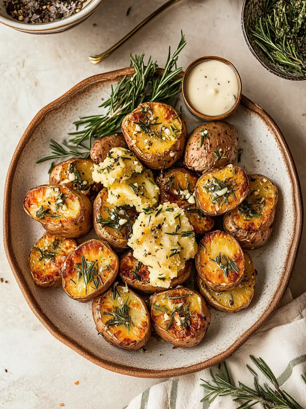 Crispy Smashed Fingerling Potatoes with Rosemary Garlic Butter 3 Smashed Fingerling Potatoes with Rosemary Garlic Butter