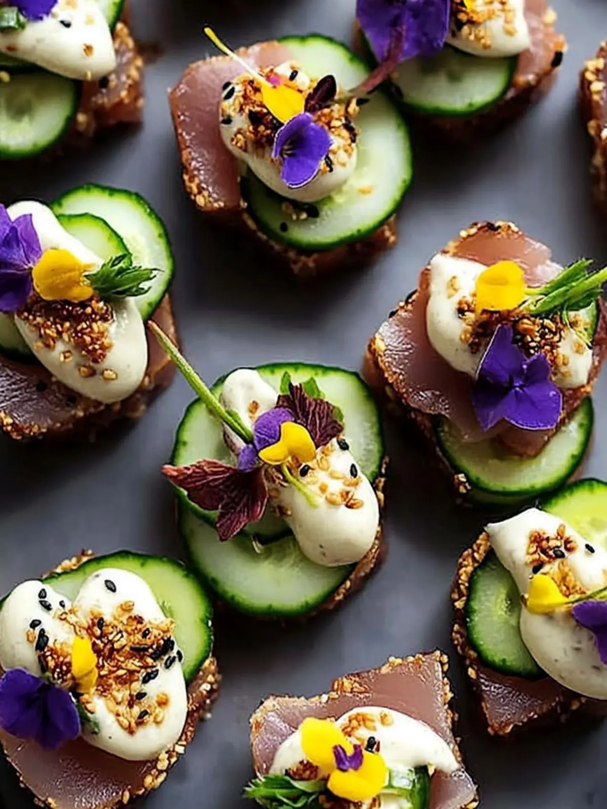 Seared Ahi Tuna Cucumber Bites with Wasabi Mayo