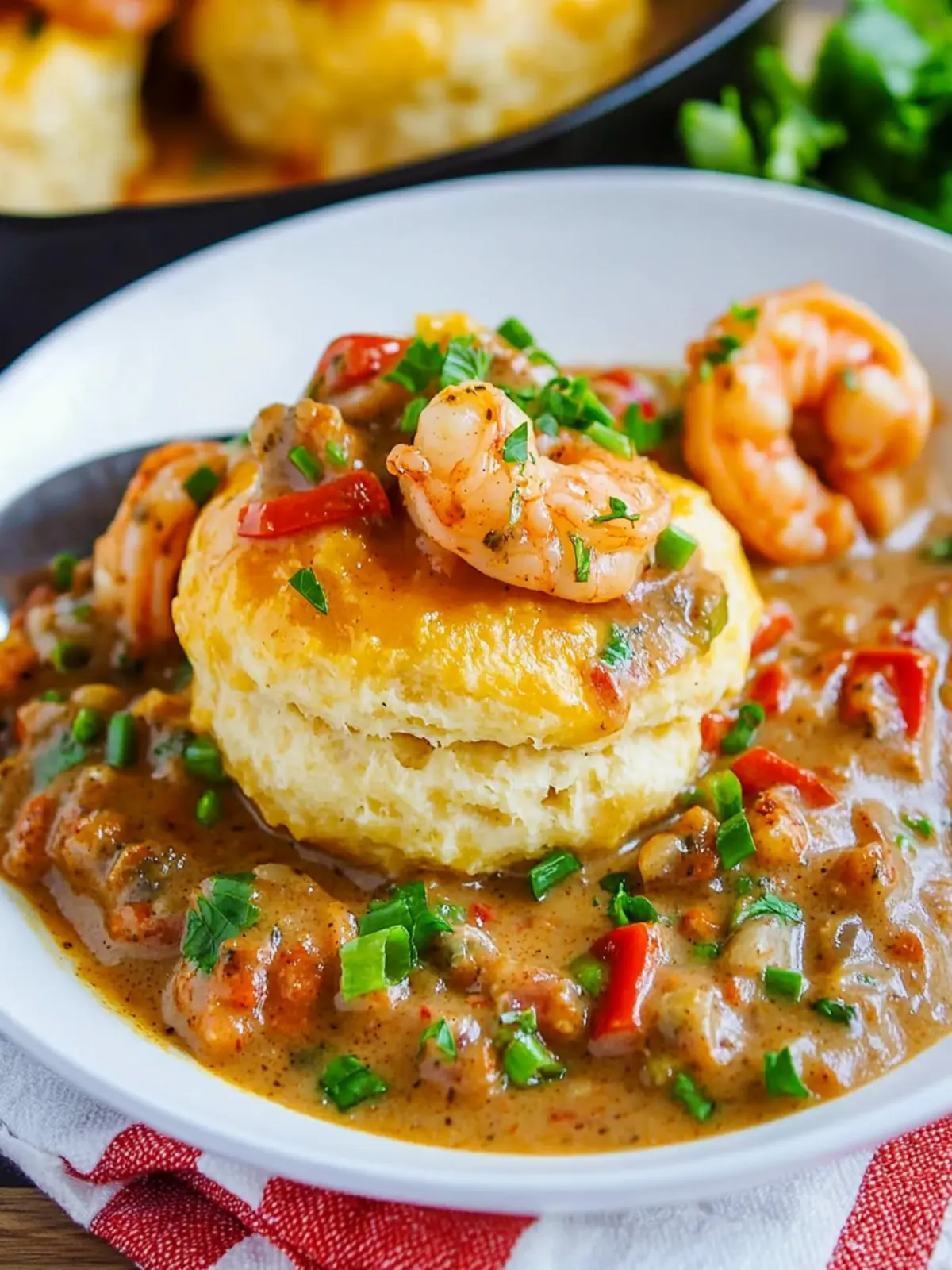 Cheddar Biscuits with Shrimp and Andouille Gravy Delight 3 Cheddar Biscuits and Shrimp and Andouille Gravy