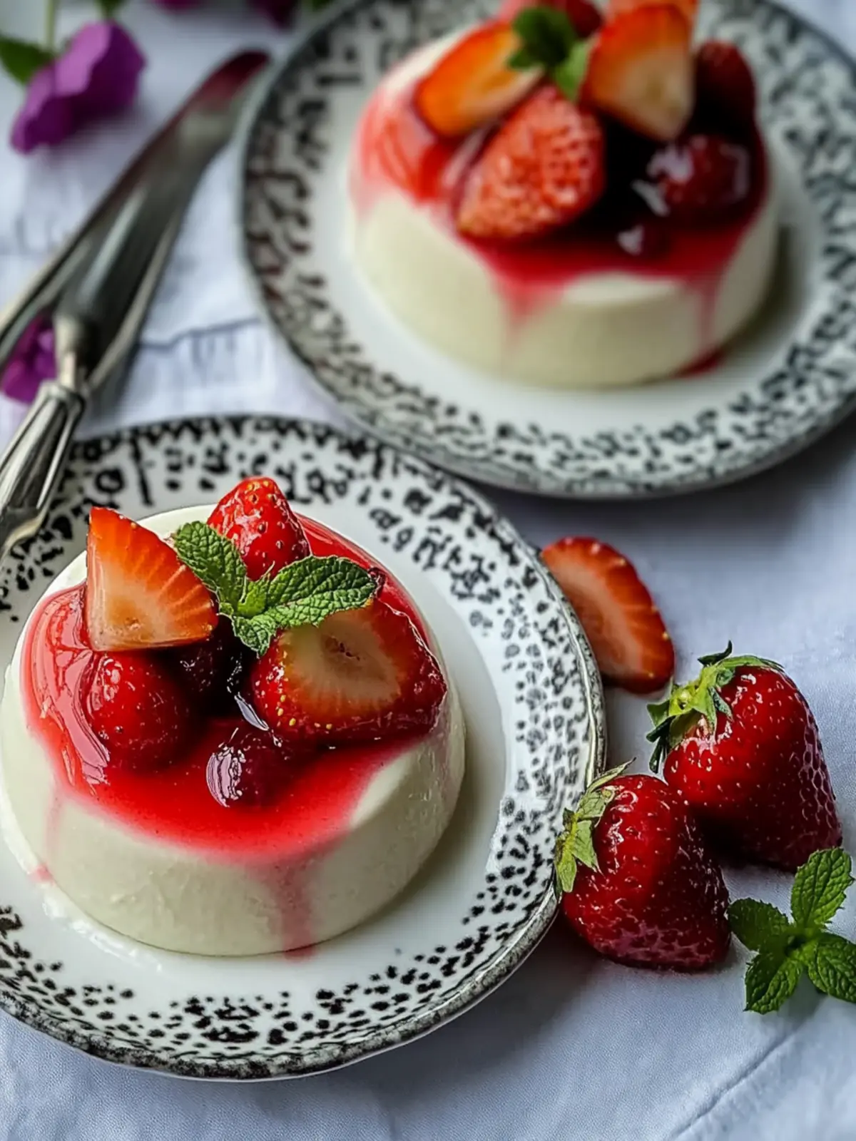 White Chocolate Panna Cotta with Stewed Strawberries- Strawberry desserts for Valentine's day