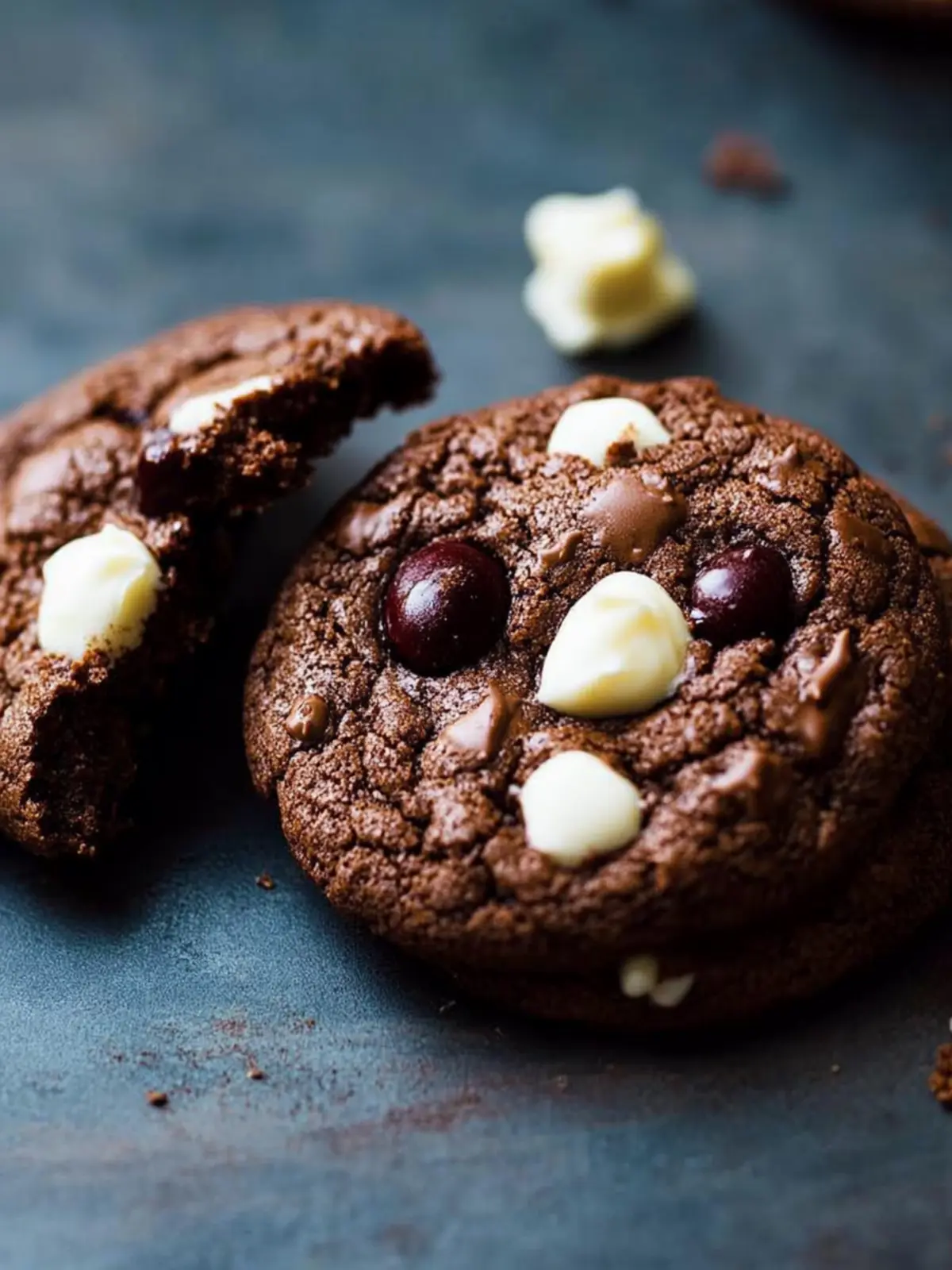 Chocolate Cookies With White Chocolate and Cherries
