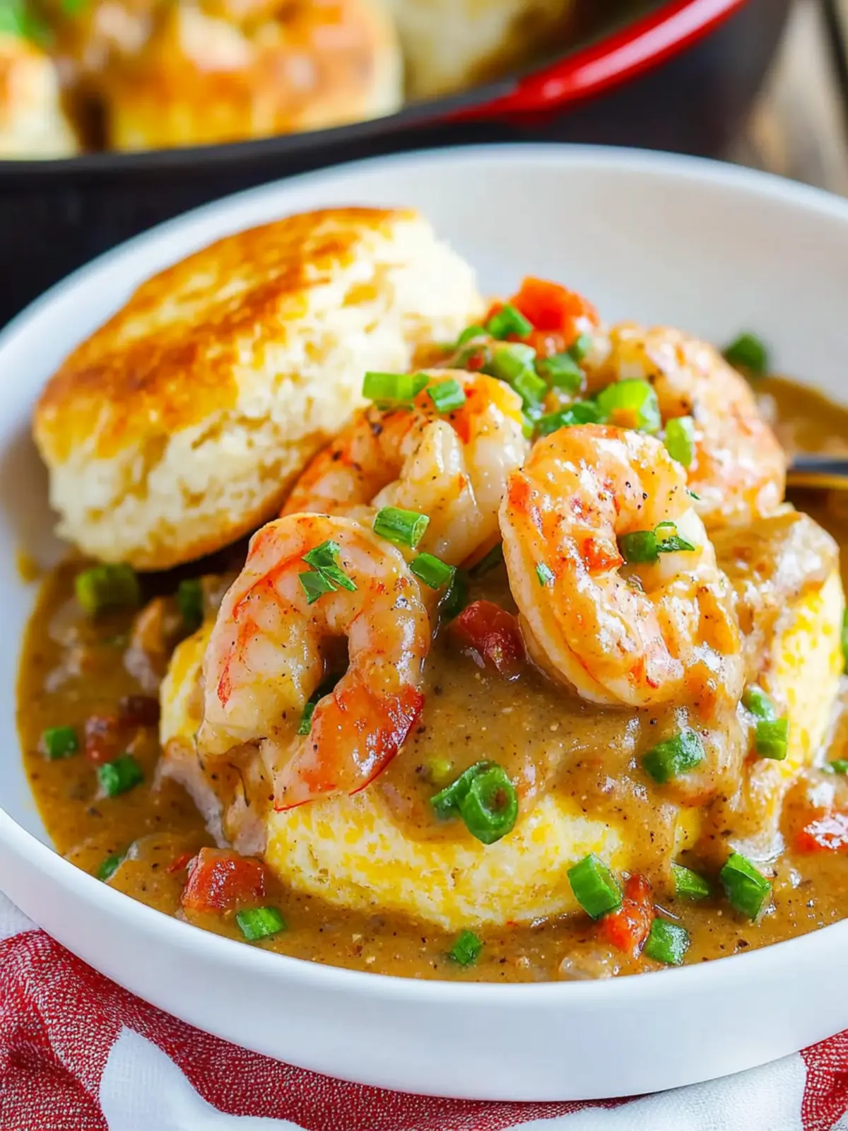 Cheddar Biscuits with Shrimp and Andouille Gravy Delight 2 Cheddar Biscuits and Shrimp and Andouille Gravy
