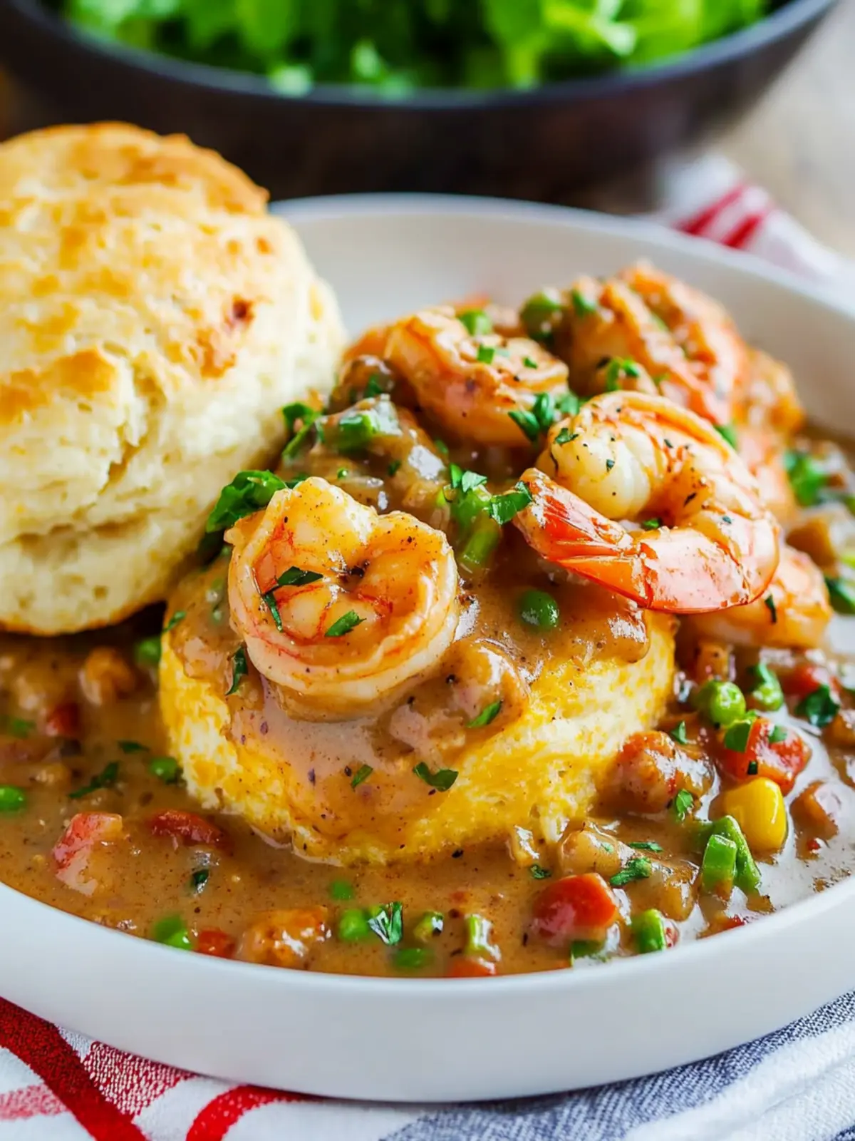 Cheddar Biscuits with Shrimp and Andouille Gravy Delight 4 Cheddar Biscuits and Shrimp and Andouille Gravy