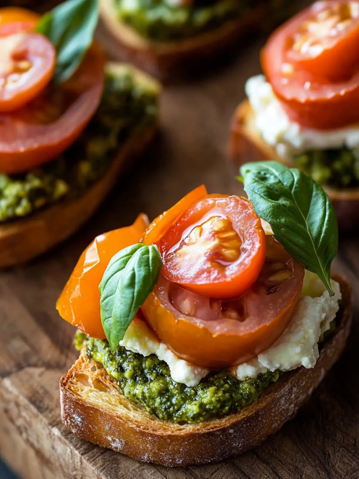 Tomato Crostini with Pesto and Ricotta for a Romantic Evening 3 Tomato Crostini with Pesto and Ricotta- For Romantic Dinner