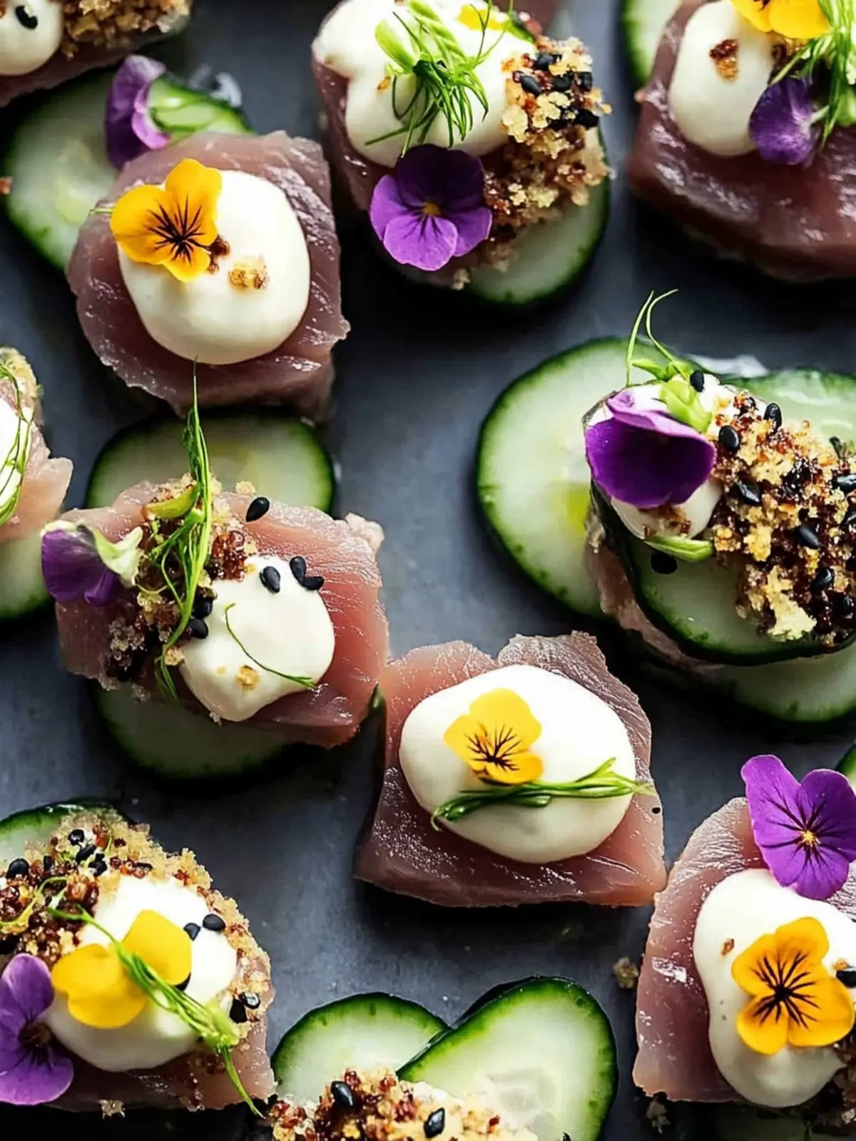 Seared Ahi Tuna Cucumber Bites with Wasabi Mayo