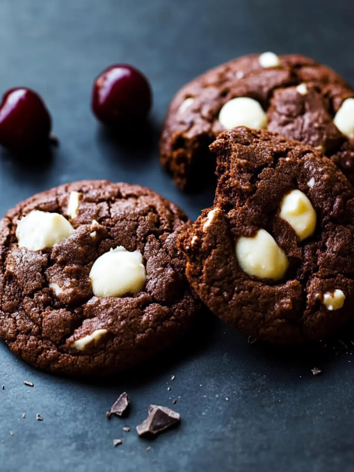 Chocolate Cookies With White Chocolate and Cherries