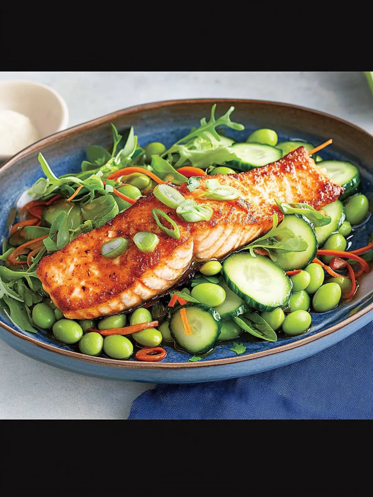 Edamame and Cucumber Salad with Fried Salmon in 30 Minutes 4 Edamame and cucumber salad with fried salmon
