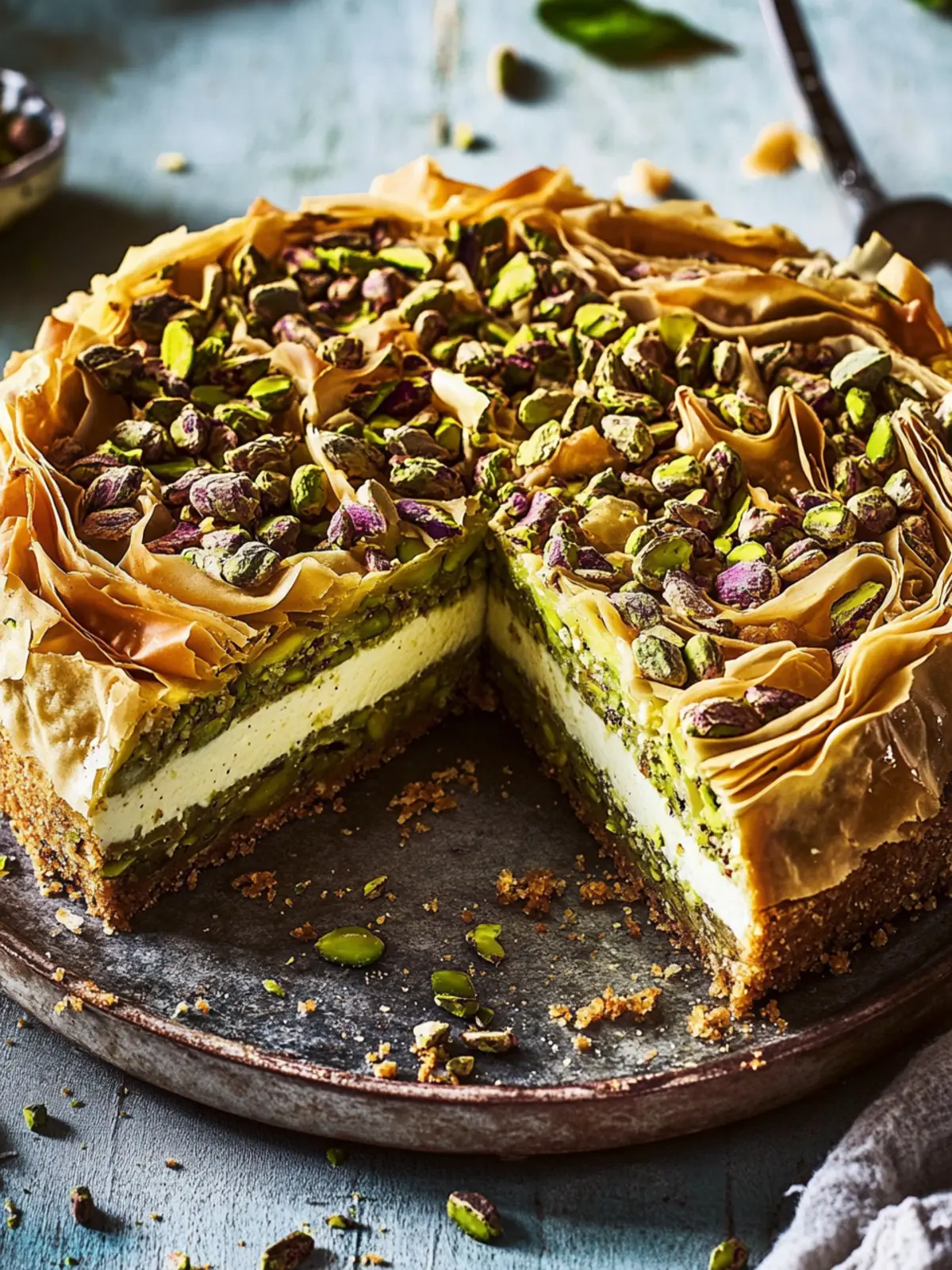 Baklava Pistachio Cheesecake: A Luxurious Dessert Delight 2 Baklava Pistachio Cheesecake