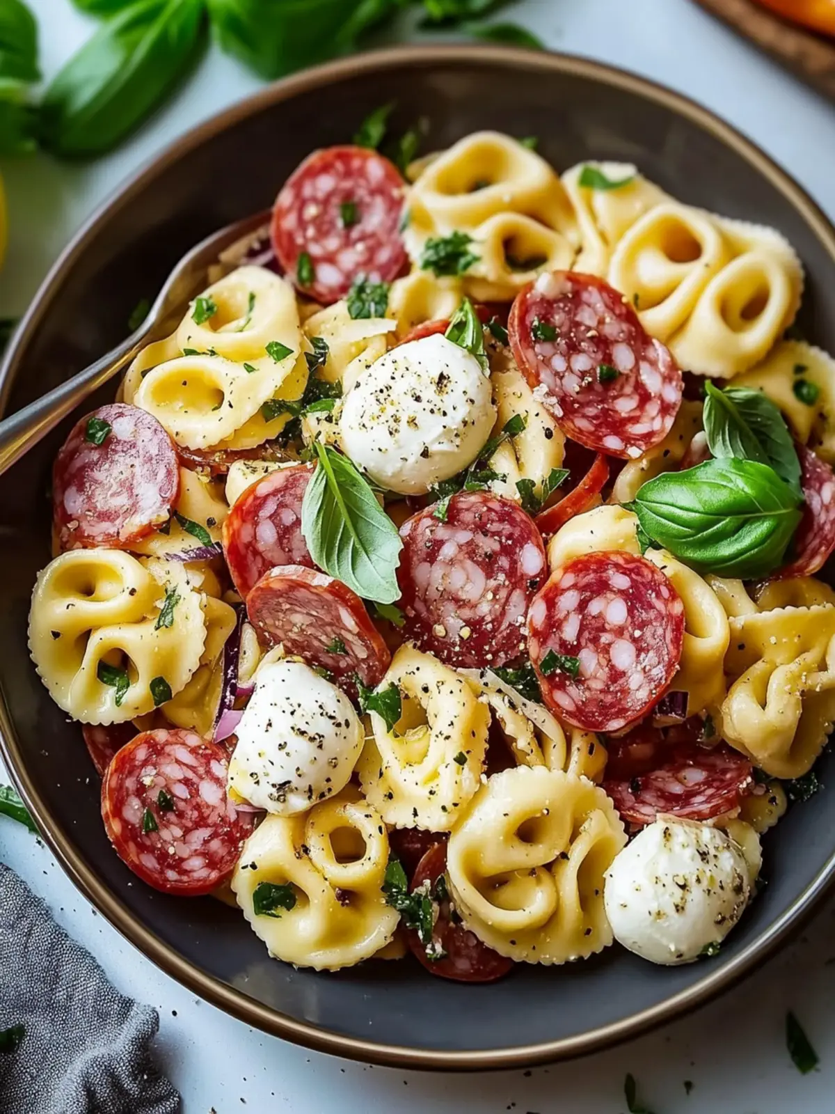 Salami-Mozzarella Tortellini Pasta Salad