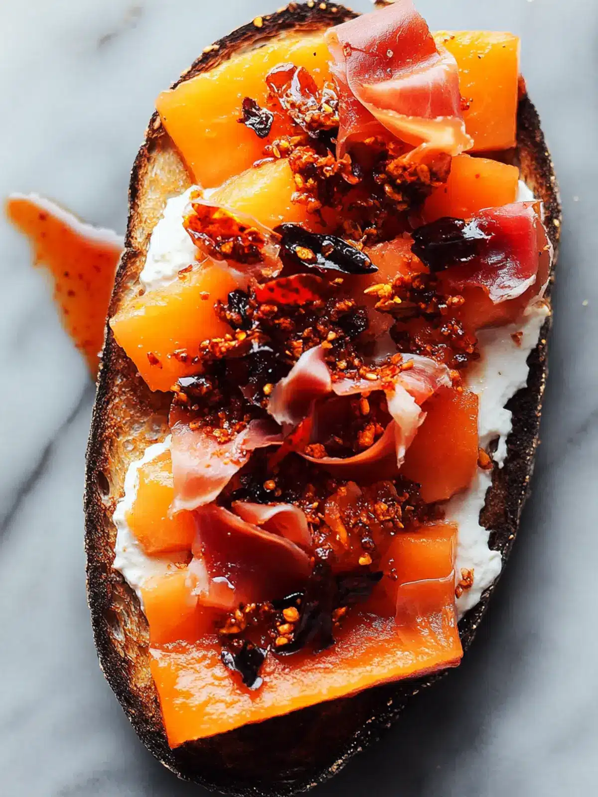 Cantaloupe Toast with Prosciutto and Chili Crisp