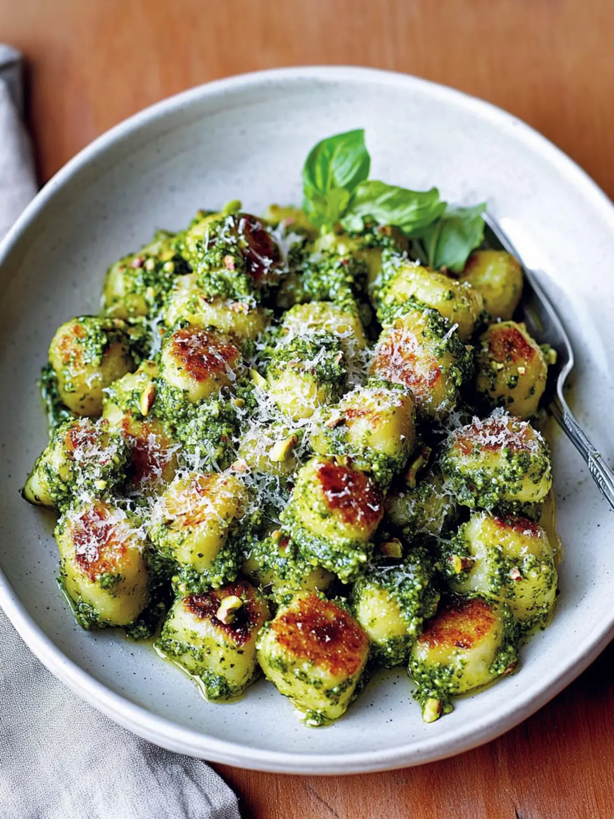 Toasted Ricotta Gnocchi with Pistachio Pesto