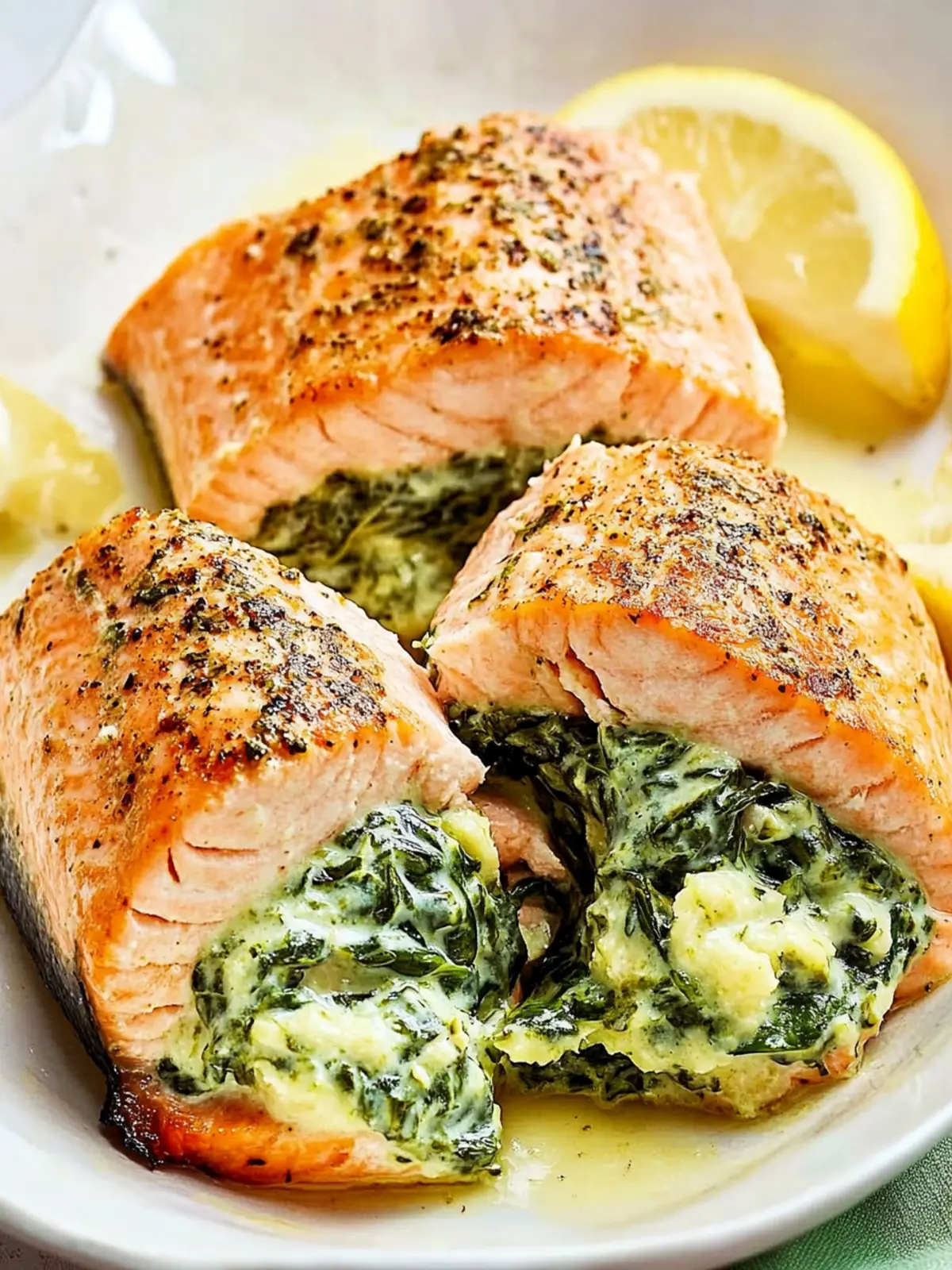 Creamed Spinach Stuffed Salmon