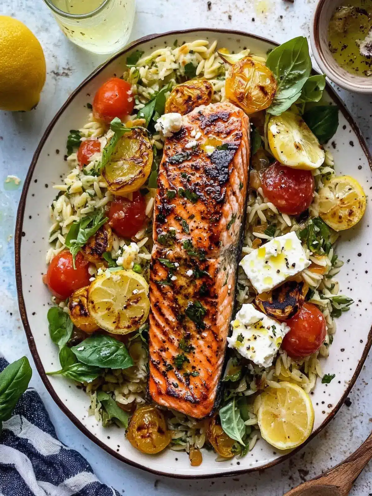 Savor Greek Salmon with Lemon Feta and Orzo Summer Salad 3 Greek Salmon with Lemon Feta and Orzo Summer Salad