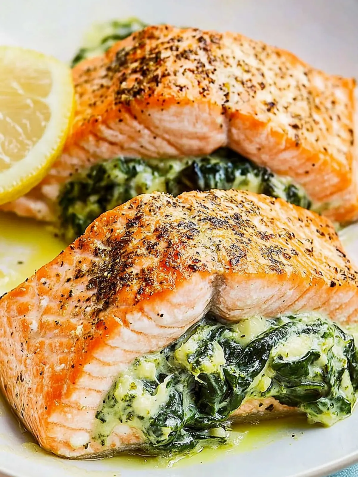 Creamed Spinach Stuffed Salmon