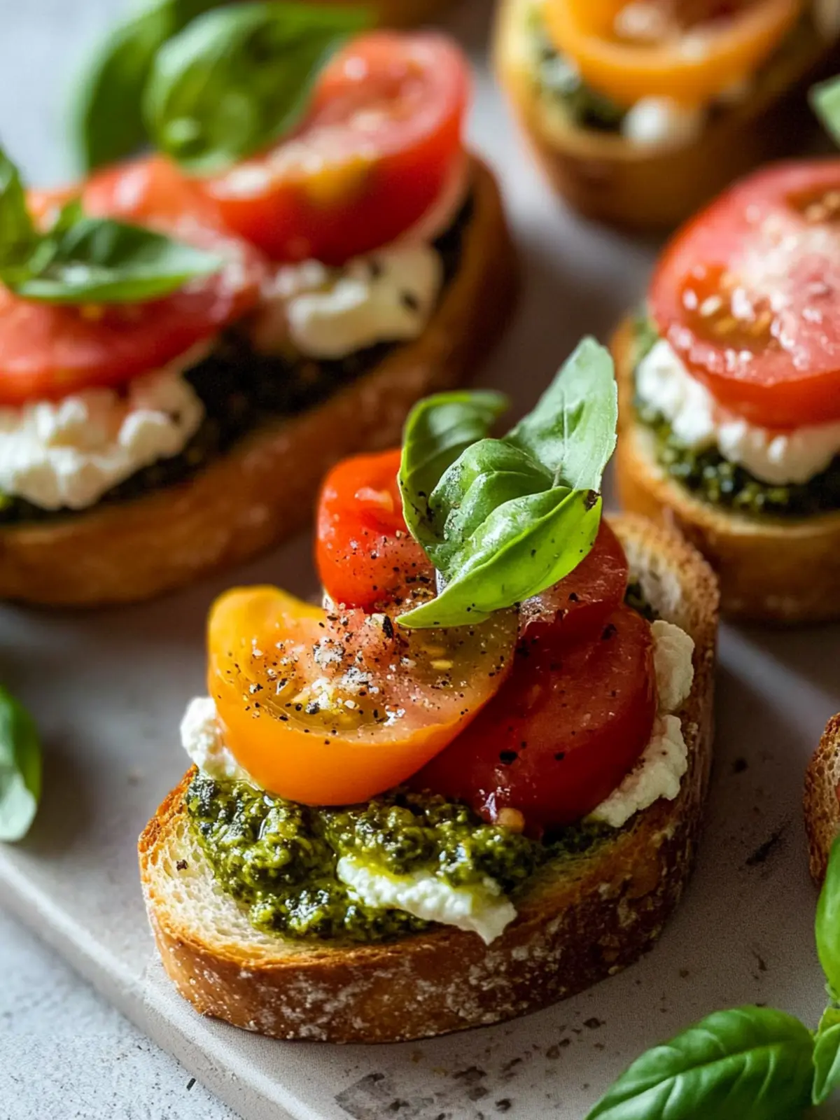 Tomato Crostini with Pesto and Ricotta for a Romantic Evening 4 Tomato Crostini with Pesto and Ricotta- For Romantic Dinner