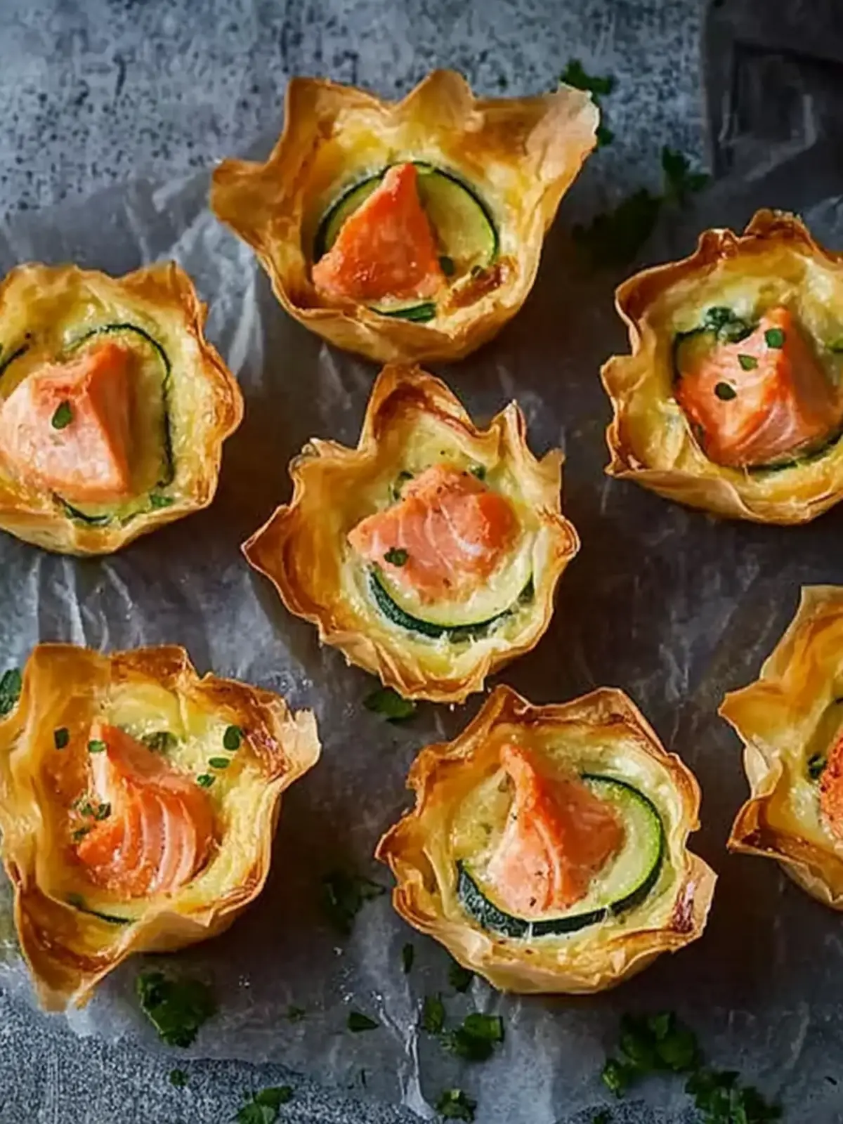 Mini quiches with salmon and courgettes