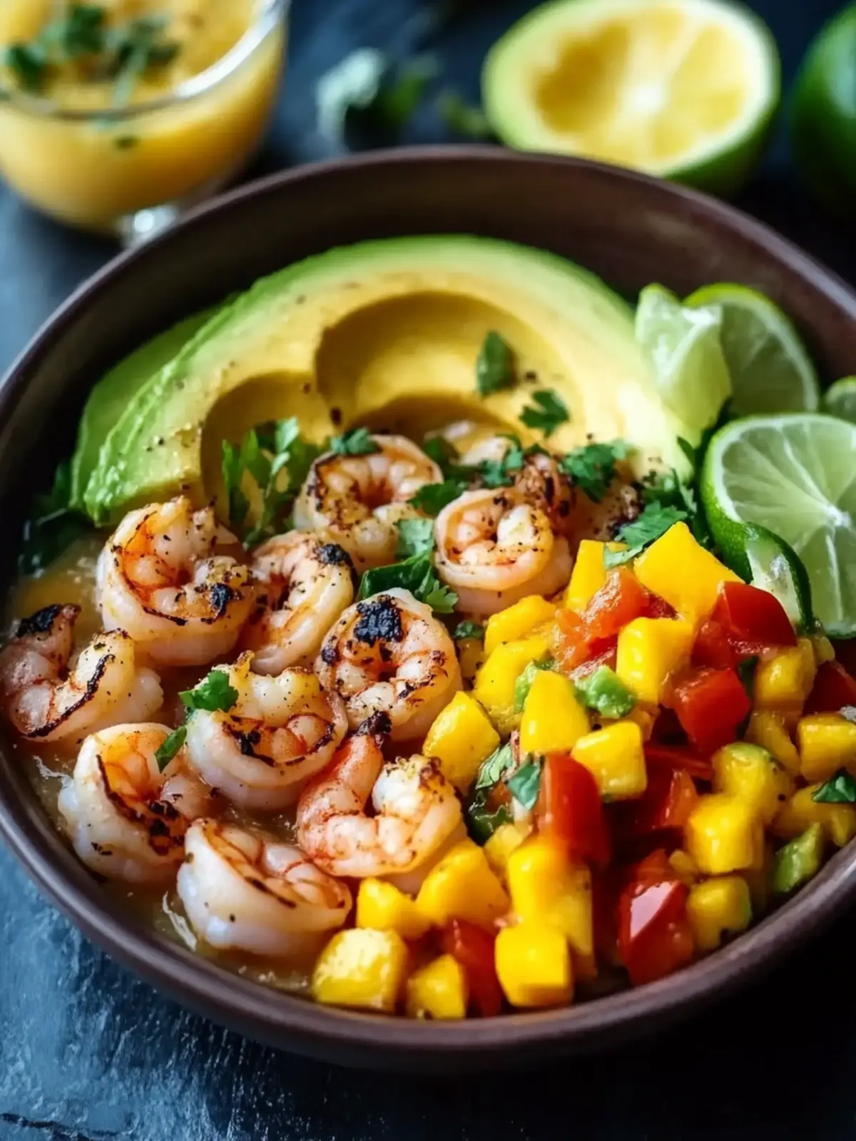 Shrimp and Avocado Bowls with Mango Salsa & Lime-Chili Sauce