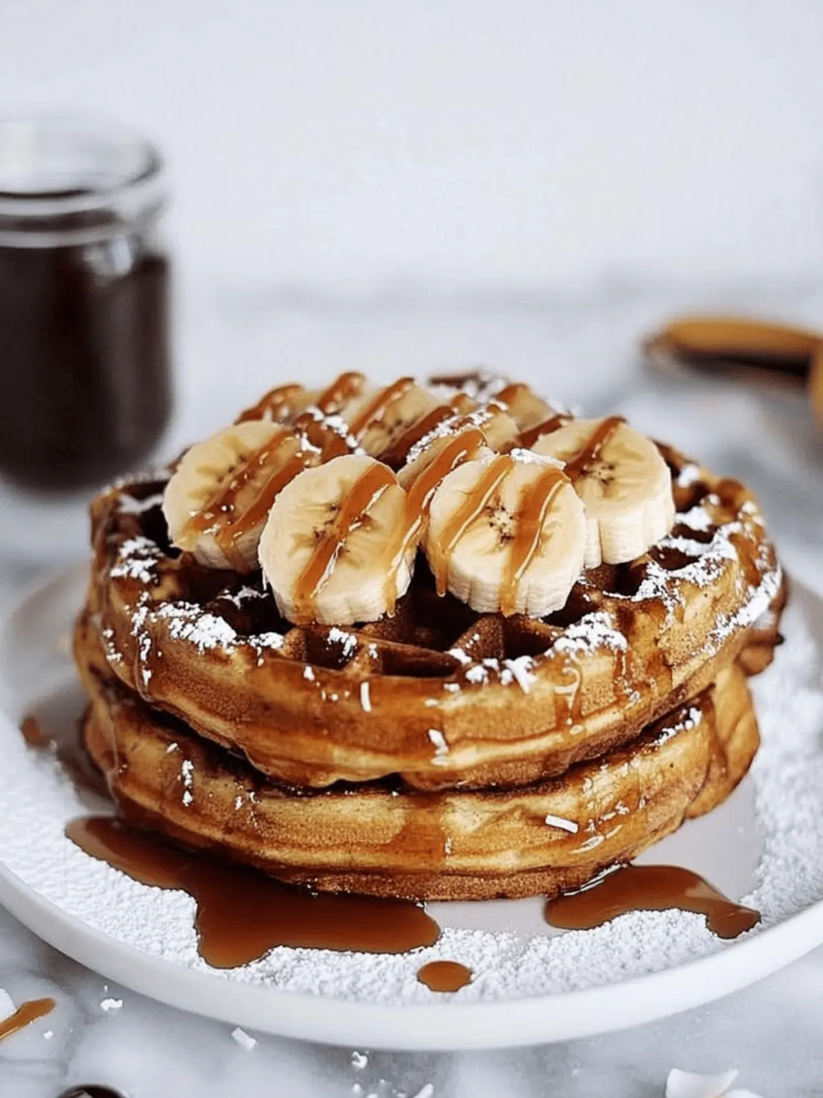 caramelized coconut banana bread waffle french toast