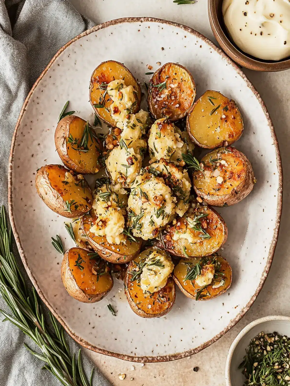 Crispy Smashed Fingerling Potatoes with Rosemary Garlic Butter 4 Smashed Fingerling Potatoes with Rosemary Garlic Butter