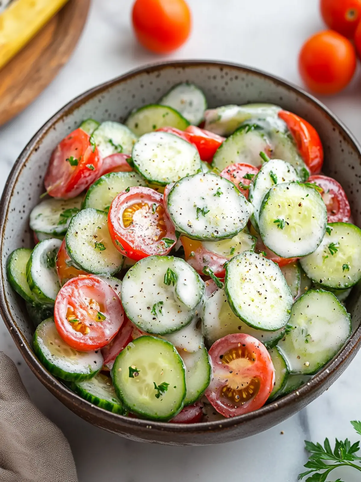 Deliciously Creamy Cucumber Tomato Salad for Fresh Flavor 3 Creamy Cucumber Tomato Salad