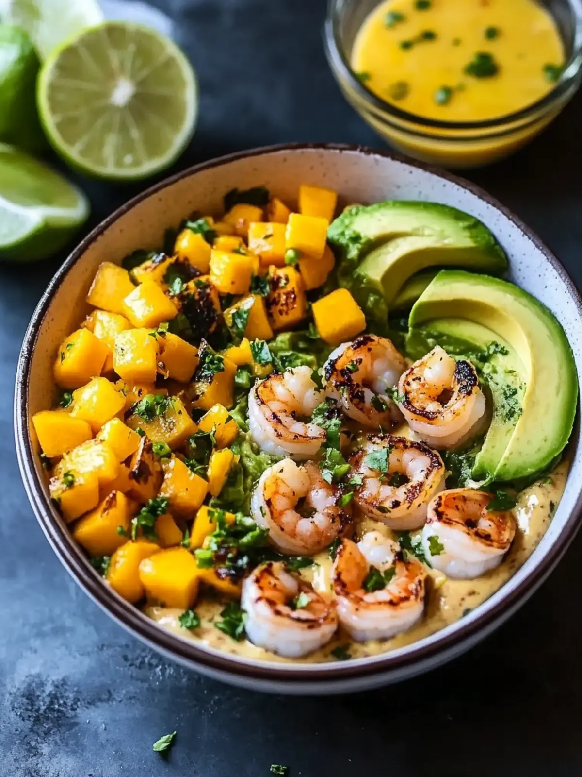 Shrimp and Avocado Bowls with Mango Salsa & Lime-Chili Sauce