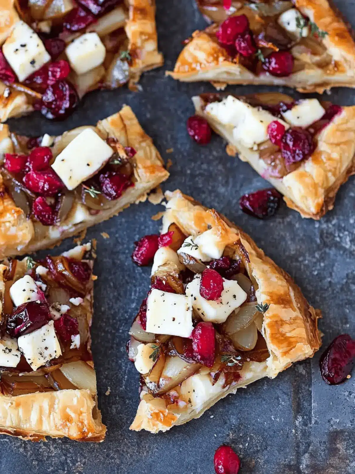 Savory Caramelized Onion, Brie and Cranberry Pastry Bites 4 Caramelized Onion, Brie and Cranberry Pastry Bites