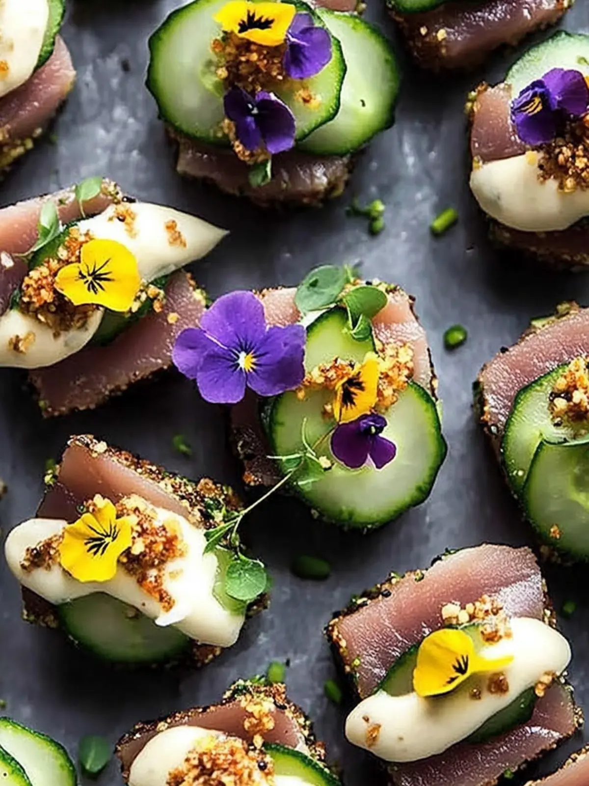 Seared Ahi Tuna Cucumber Bites with Wasabi Mayo
