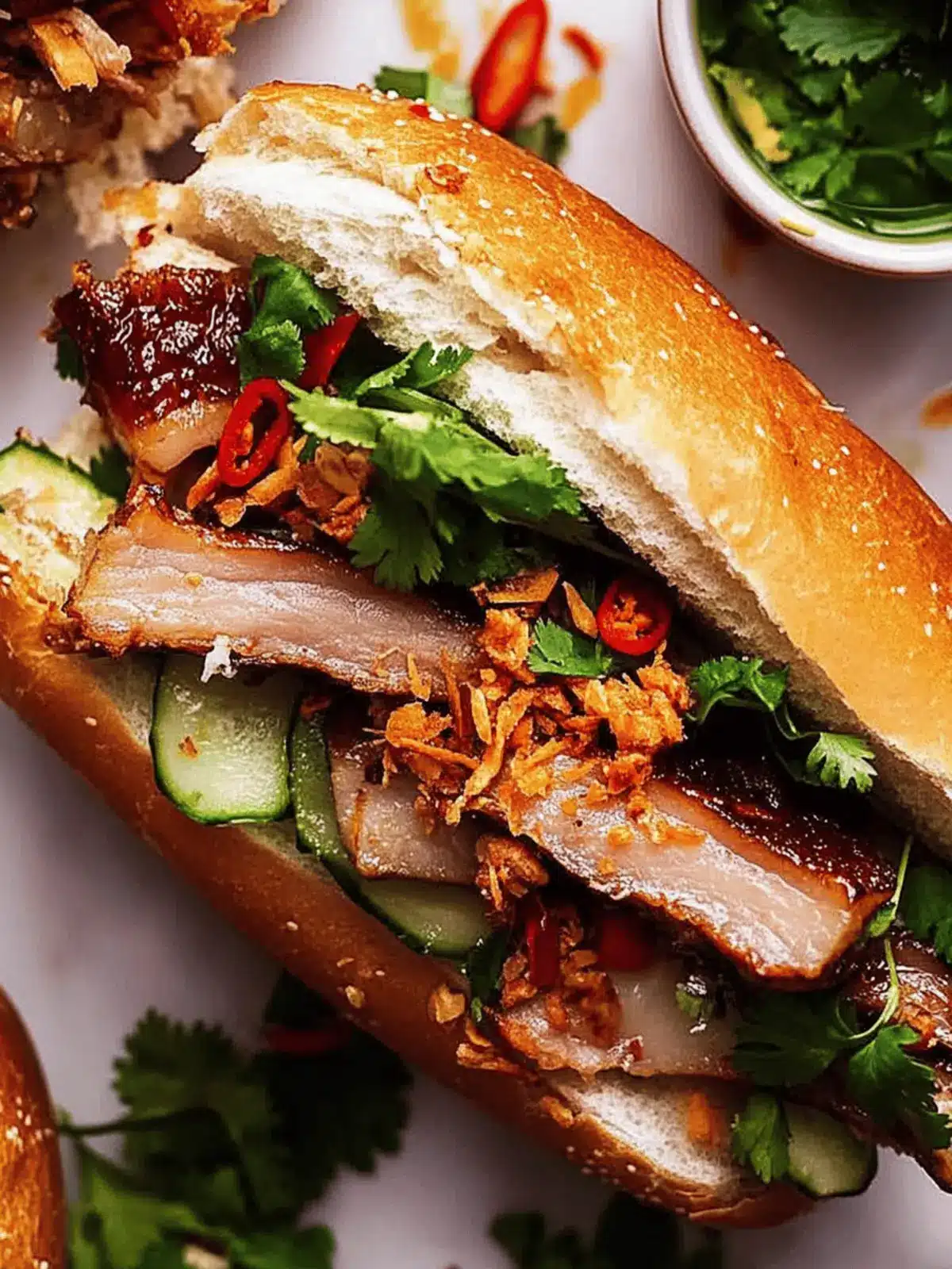 Crispy Pork Belly Banh Mi: A Flavorful Twist on Tradition 3 Crispy pork belly banh mi